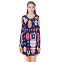 Bunny - Easter Pattern Long Sleeve V-neck Flare Dress View1