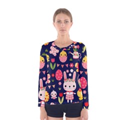 Bunny - Easter Pattern Women s Long Sleeve T-shirt