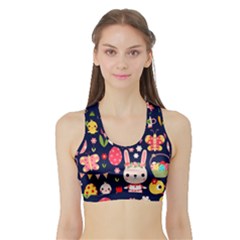 Bunny - Easter Pattern Sports Bra With Border