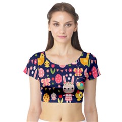 Bunny - Easter Pattern Short Sleeve Crop Top