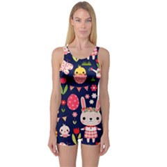 Bunny - Easter Pattern One Piece Boyleg Swimsuit