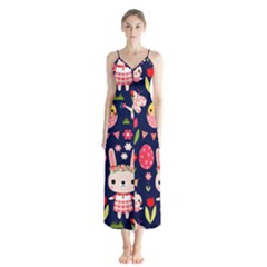 Bunny - Easter Pattern Button Up Chiffon Maxi Dress