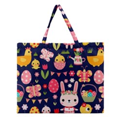 Bunny - Easter Pattern Zipper Large Tote Bag