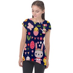 Bunny - Easter Pattern Cap Sleeve High Low Top