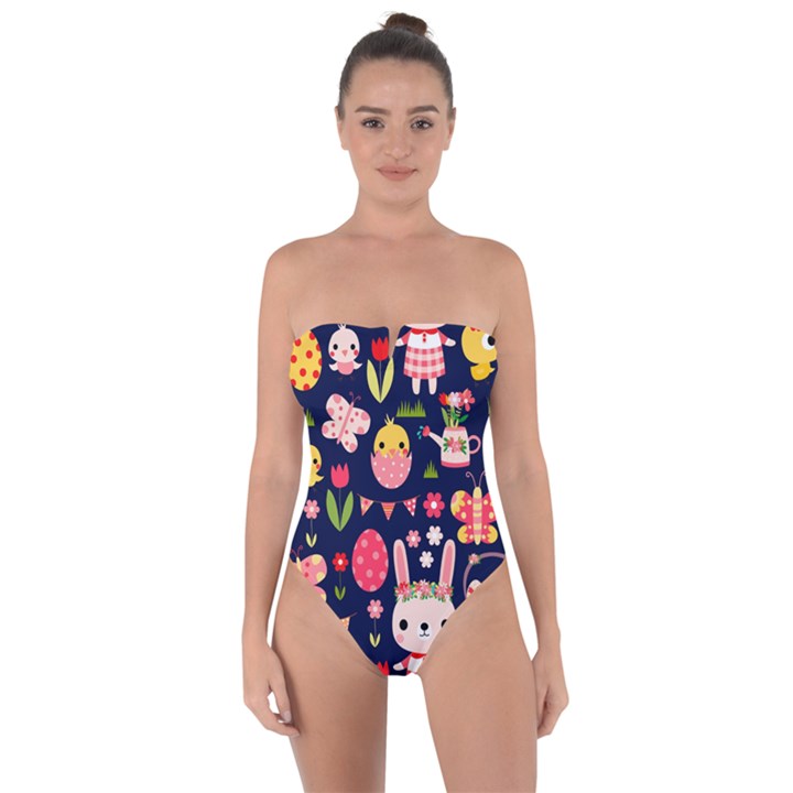 Bunny - Easter Pattern Tie Back One Piece Swimsuit