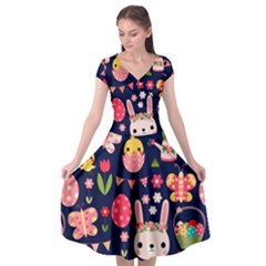 Bunny - Easter Pattern Cap Sleeve Wrap Front Dress