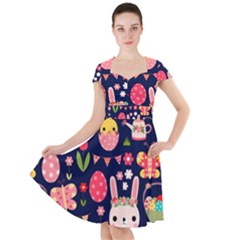 Bunny - Easter Pattern Cap Sleeve Midi Dress With Pockets