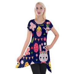 Bunny - Easter Pattern Short Sleeve Side Drop Tunic