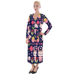 Bunny - Easter Pattern Velvet Maxi Wrap Dress