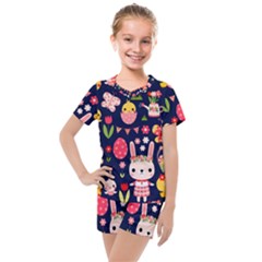 Bunny - Easter Pattern Kids  Mesh T-shirt And Shorts Set