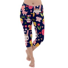 Bunny - Easter Pattern Lightweight Velour Capri Yoga Leggings