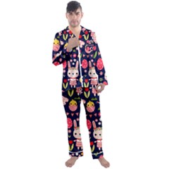 Bunny - Easter Pattern Men s Long Sleeve Satin Pajamas Set by kyorashop23