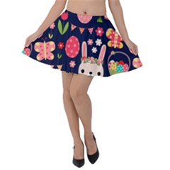 Bunny - Easter Pattern Velvet Skater Skirt