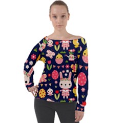 Bunny - Easter Pattern Off Shoulder Long Sleeve Velour Top by kyorashop23