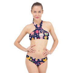 Bunny - Easter Pattern High Neck Bikini Set