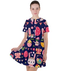 Bunny - Easter Pattern Short Sleeve Shoulder Cut Out Dress  by kyorashop23