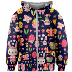 Bunny - Easter Pattern Kids  Zipper Hoodie Without Drawstring