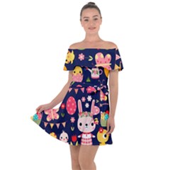 Bunny - Easter Pattern Off Shoulder Velour Dress by kyorashop23