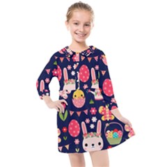 Bunny - Easter Pattern Kids  Quarter Sleeve Shirt Dress