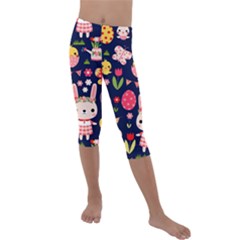 Bunny - Easter Pattern Kids  Lightweight Velour Capri Leggings  by kyorashop23