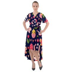 Bunny - Easter Pattern Front Wrap High Low Dress