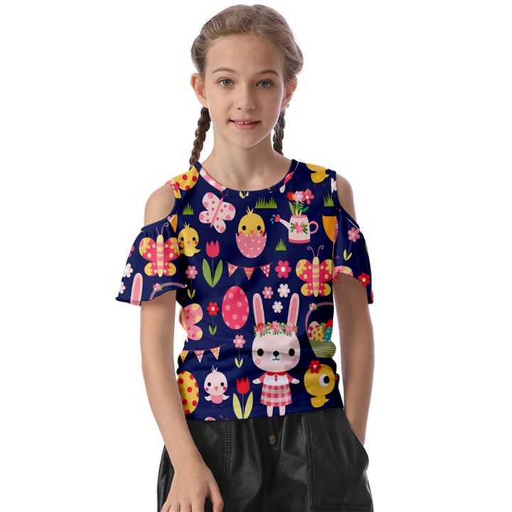 Bunny - Easter Pattern Kids  Butterfly Cutout T-Shirt