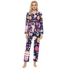 Bunny - Easter Pattern Womens  Long Sleeve Velvet Pocket Pajamas Set