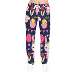 Bunny - Easter Pattern Women Velvet Drawstring Pants