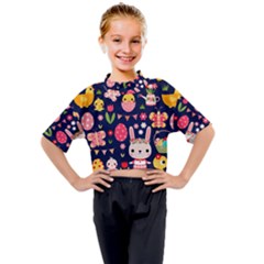 Bunny - Easter Pattern Kids Mock Neck T-shirt