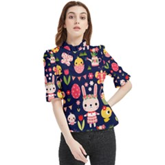 Bunny - Easter Pattern Frill Neck Blouse