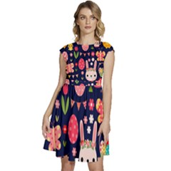 Bunny - Easter Pattern Cap Sleeve High Waist Dress