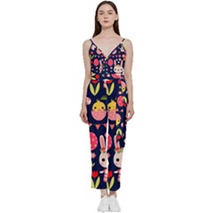 Bunny - Easter Pattern V-neck Camisole Jumpsuit