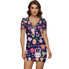 Bunny - Easter Pattern Low Cut Cap Sleeve Mini Dress