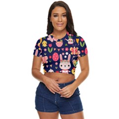 Bunny - Easter Pattern Side Button Cropped T-shirt