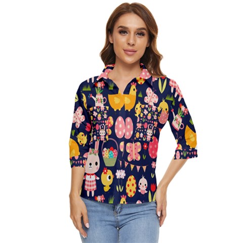 Bunny - Easter Pattern Women s Quarter Sleeve Pocket Shirt by kyorashop23