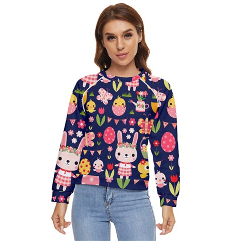 Bunny - Easter Pattern Women s Long Sleeve Raglan T-shirt by kyorashop23