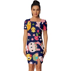 Bunny - Easter Pattern Fitted Knot Split End Bodycon Dress