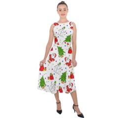 Christmas Pattern, Pattern, Christmas Midi Tie-back Chiffon Dress