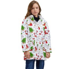 Christmas Pattern, Pattern, Christmas Kids  Hooded Longline Puffer Jacket