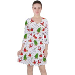 Christmas Pattern, Pattern, Christmas Quarter Sleeve Ruffle Waist Dress