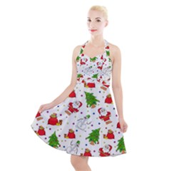 Christmas Pattern, Pattern, Christmas Halter Party Swing Dress 