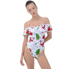 Christmas Pattern, Pattern, Christmas Frill Detail One Piece Swimsuit