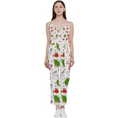 Christmas Pattern, Pattern, Christmas V-neck Camisole Jumpsuit