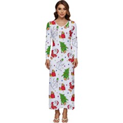 Christmas Pattern, Pattern, Christmas Long Sleeve Longline Maxi Dress