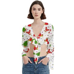 Christmas Pattern, Pattern, Christmas Trumpet Sleeve Cropped Top