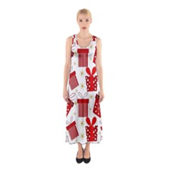 Christmas Texture, Pattern, Red, Craciun, Christmas, Bow, Gift Sleeveless Maxi Dress