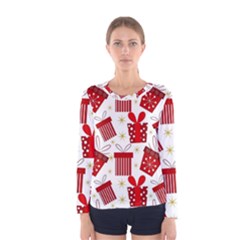 Christmas Texture, Pattern, Red, Craciun, Christmas, Bow, Gift Women s Long Sleeve T-shirt