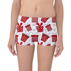 Christmas Texture, Pattern, Red, Craciun, Christmas, Bow, Gift Boyleg Bikini Bottoms