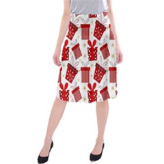 Christmas Texture, Pattern, Red, Craciun, Christmas, Bow, Gift Midi Beach Skirt