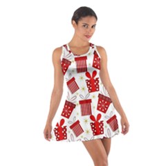 Christmas Texture, Pattern, Red, Craciun, Christmas, Bow, Gift Cotton Racerback Dress